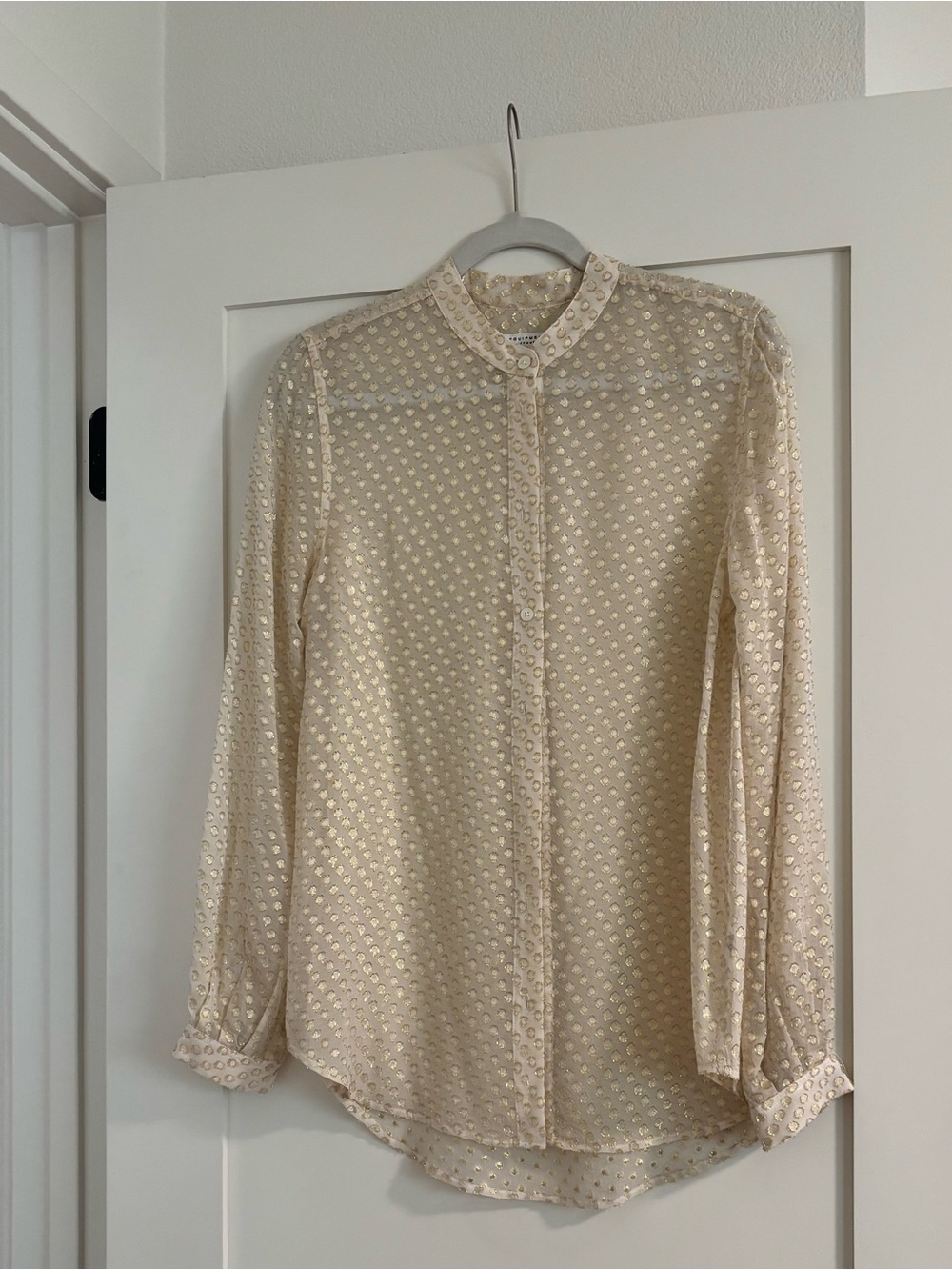 Equipment - Cream Dot-Pattern Silk Button-Down Blouse